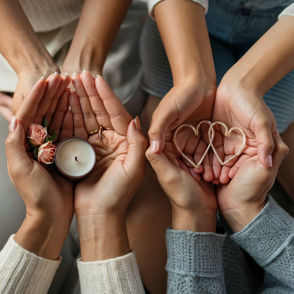 2 paires de mains qui représente l'entraide entre 2 femmes dont 1 doula